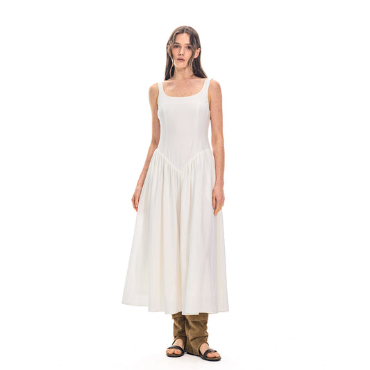 White Strapless Long Dress Women Fashion Slim Sleeveless O-Neck High Waist Dresses