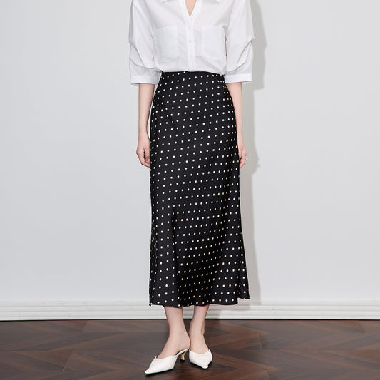 High Quality Polka Dot Acetate Satin Fish Tail Midi Skirt Women's Summer New Style Elegant Wrap around Skirt Print Commute