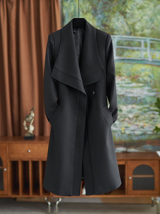 NEW Fashion Ladiess Annecy Coat Big Lapel Cashmere WOOL Blend Oversized Trench Sides Slits