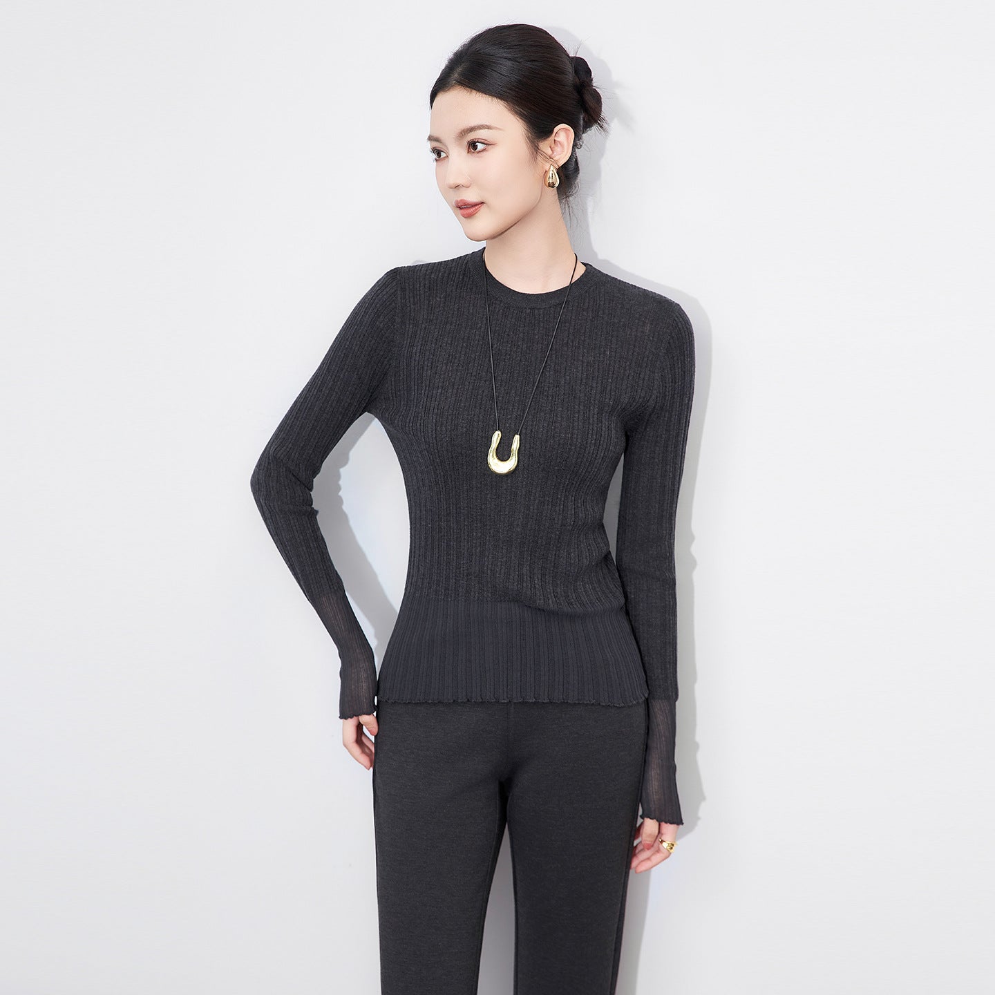 Translucent Misty Knitted Long Sleeve Base Shirt Autumn Winter Inner Wear Striped Wool Sweater French Style Elegant Commute