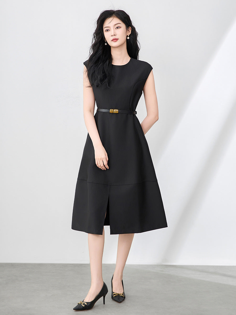 Strapless Vest Skirt A- Line Dress Sleeveless Pure Color Slimming Summer New Women's Fashion Midi Dress Polyester Fiber