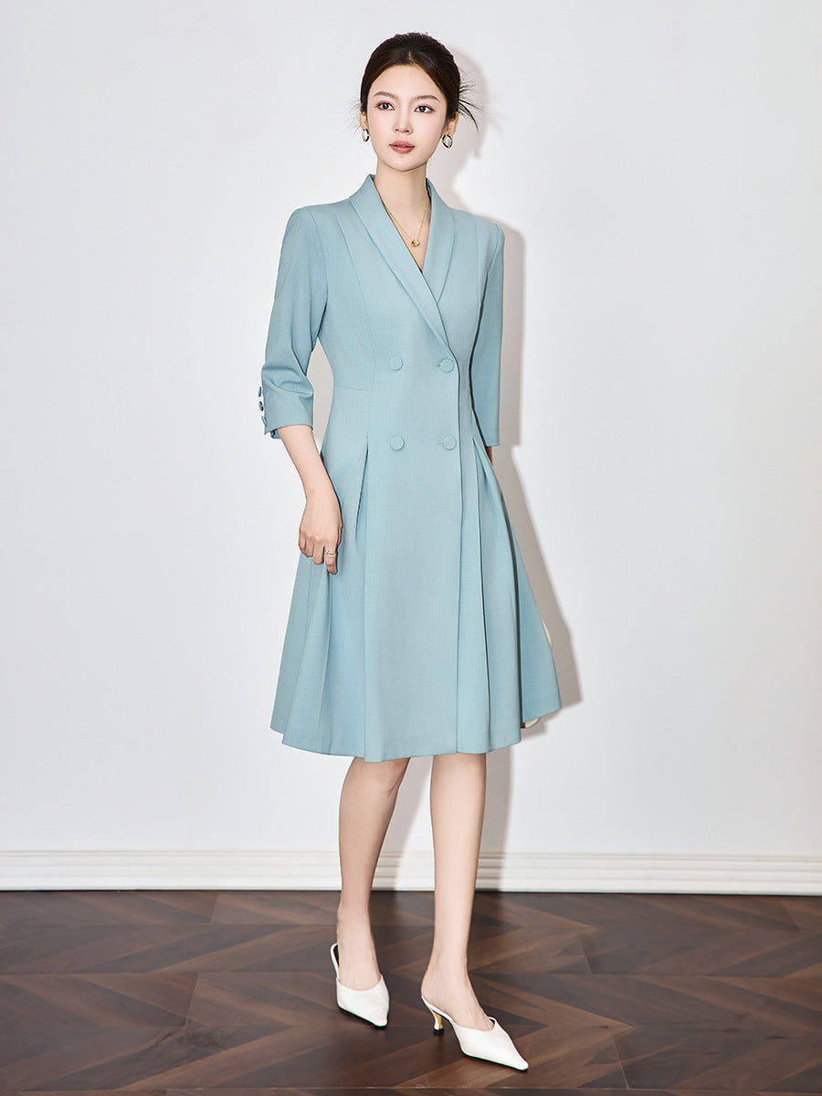 Hostess Suit Dress Speech Outfit Women Blue Business Formal Dress Fashion Waist Fitted Slimming Suit DressOffice Lady Formal