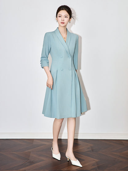 Hostess Suit Dress Speech Outfit Women Blue Business Formal Dress Fashion Waist Fitted Slimming Suit DressOffice Lady Formal