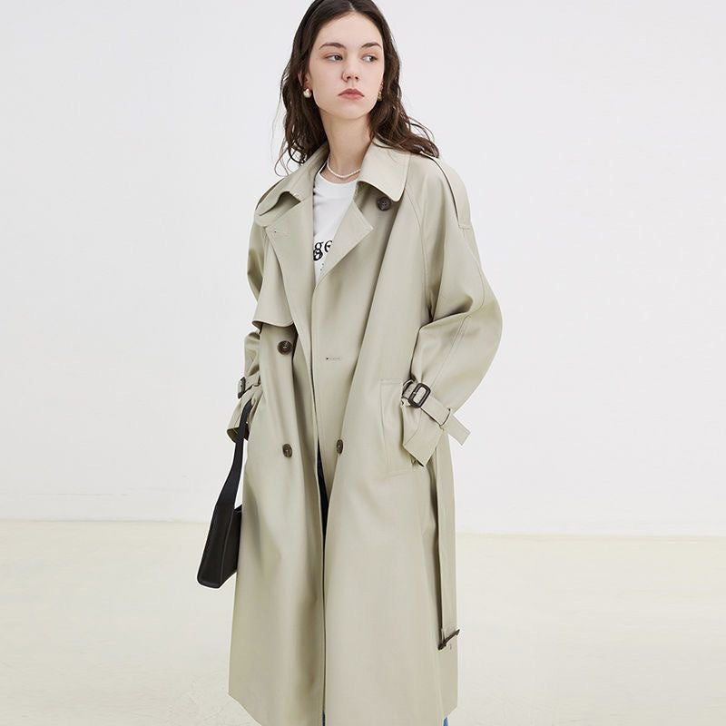 Double Breasted Loose Mid-length Trench Coat Solid Color Commute Fashion Elegant Women's Clothing