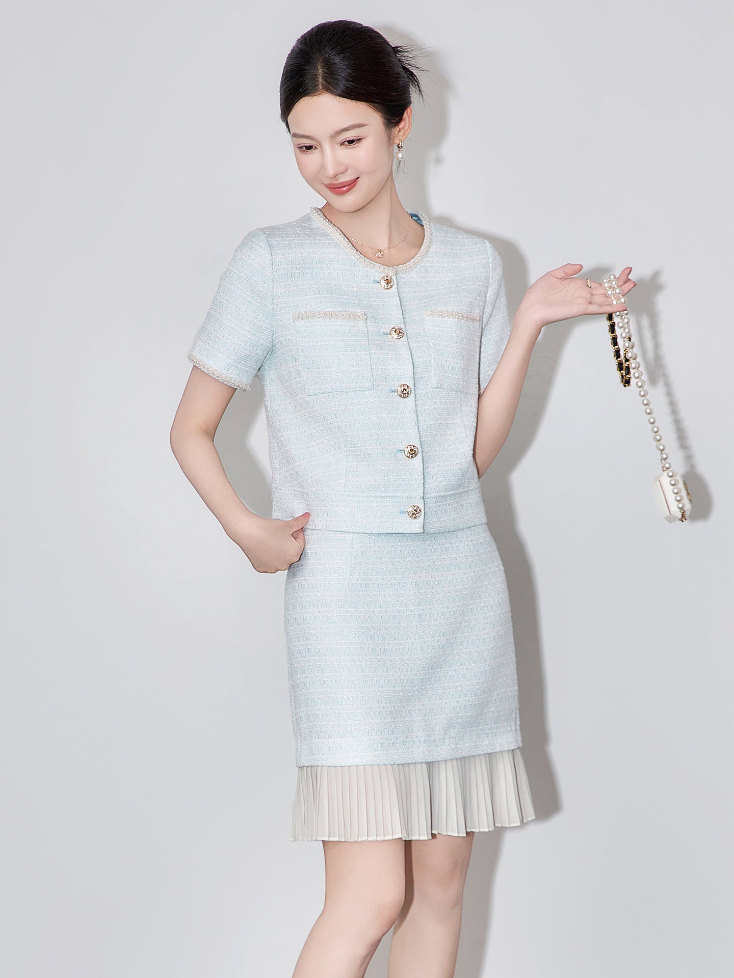 Luxury Two Pieces Sets Blazer + Pleated Skirt Suits Female Single Breasted Tops + Mini Length Skirt Sets