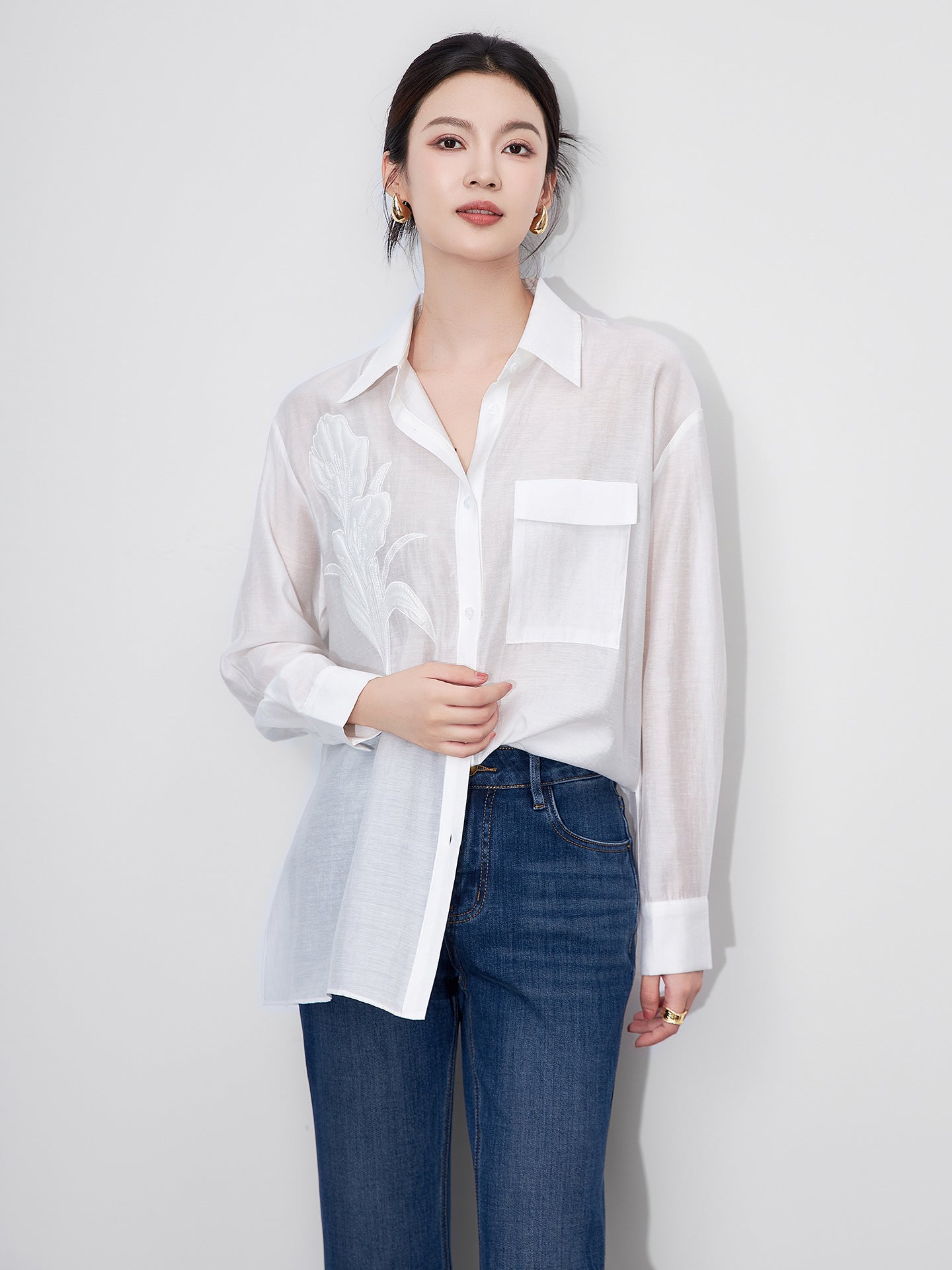 Elegant Loose Sun Protection Silk Shirt Lazy Style Beautiful Spring Summer New Arrival Women's Button Up Casual Polo Shirt