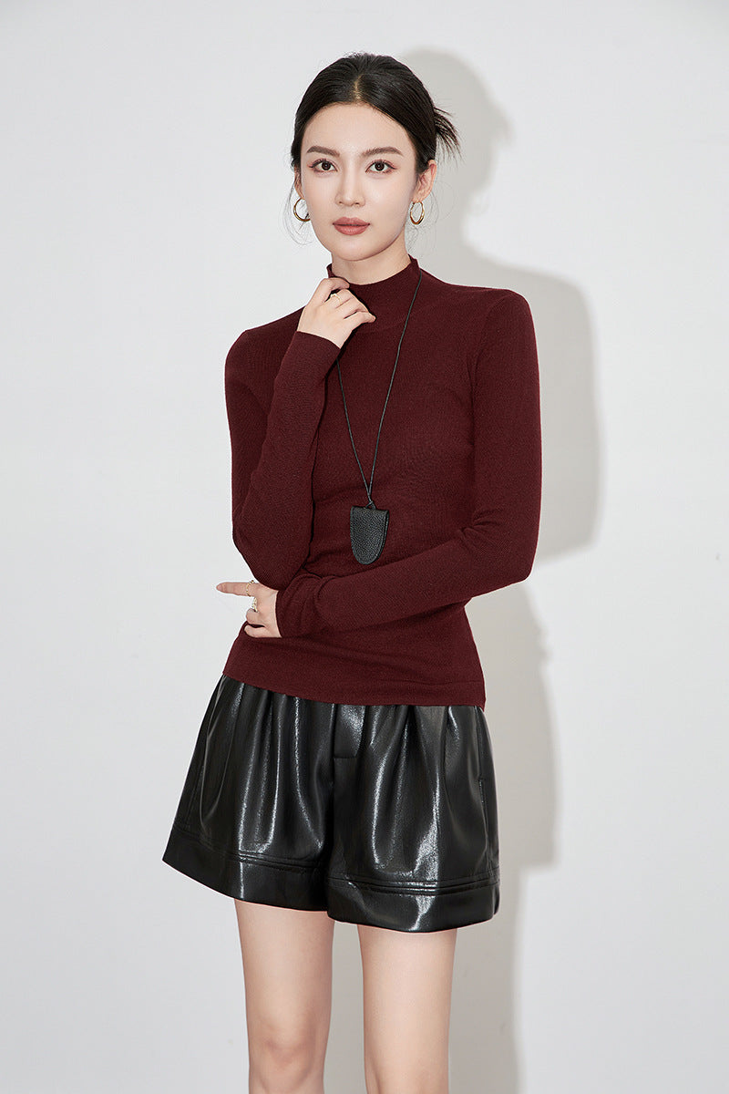 Fashionable Half High Collar Slim Fit Long Sleeve Overhead Knitwear Women's Base Shirt Autumn Winter Tight New Style Crew Neck