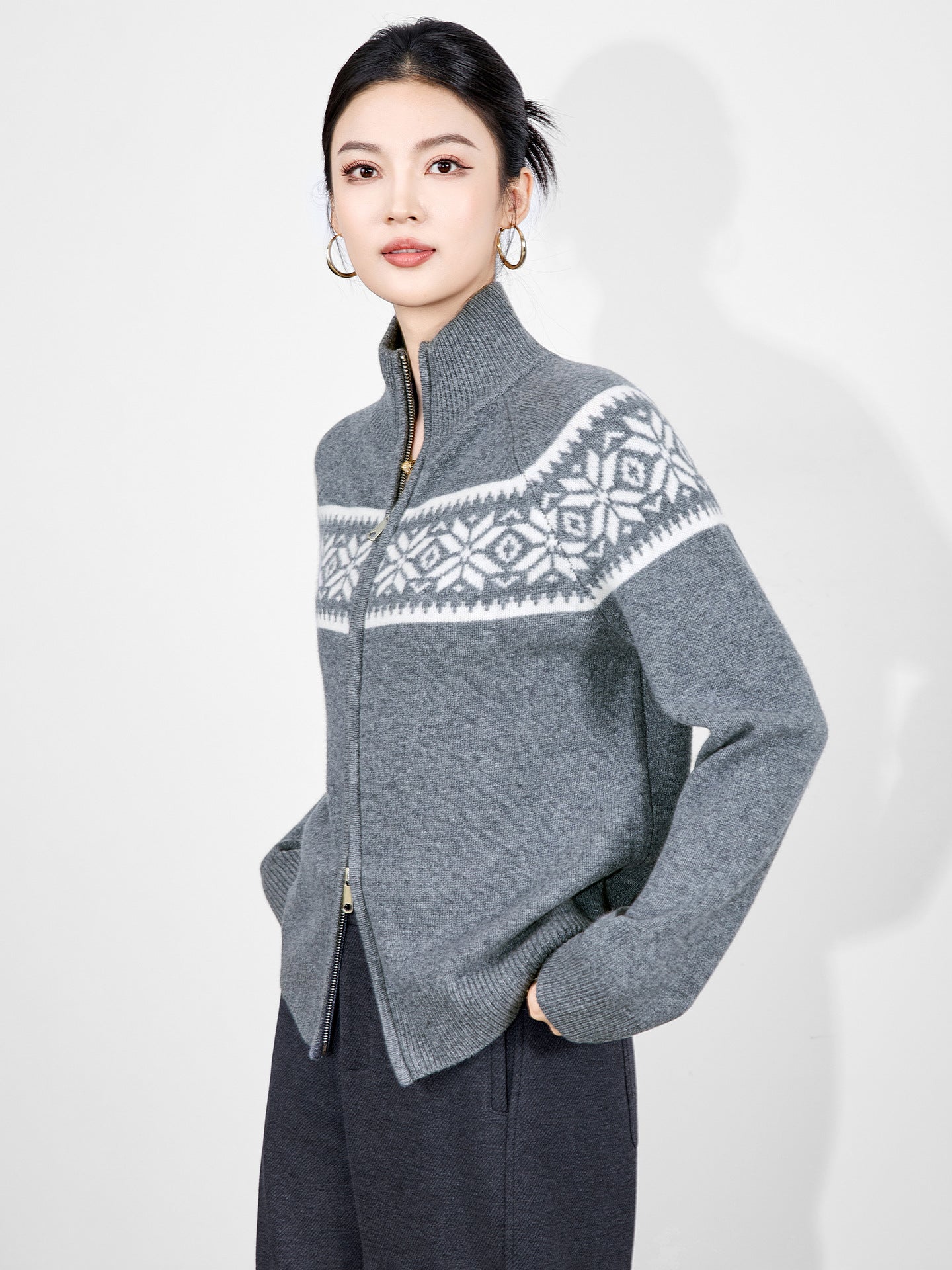 100% Merino Wool Cardigans for Women Winter Vintage Jacquard Warm Woolen Knitted Sweaters Long Sleeve Elegant Cardigan Coat