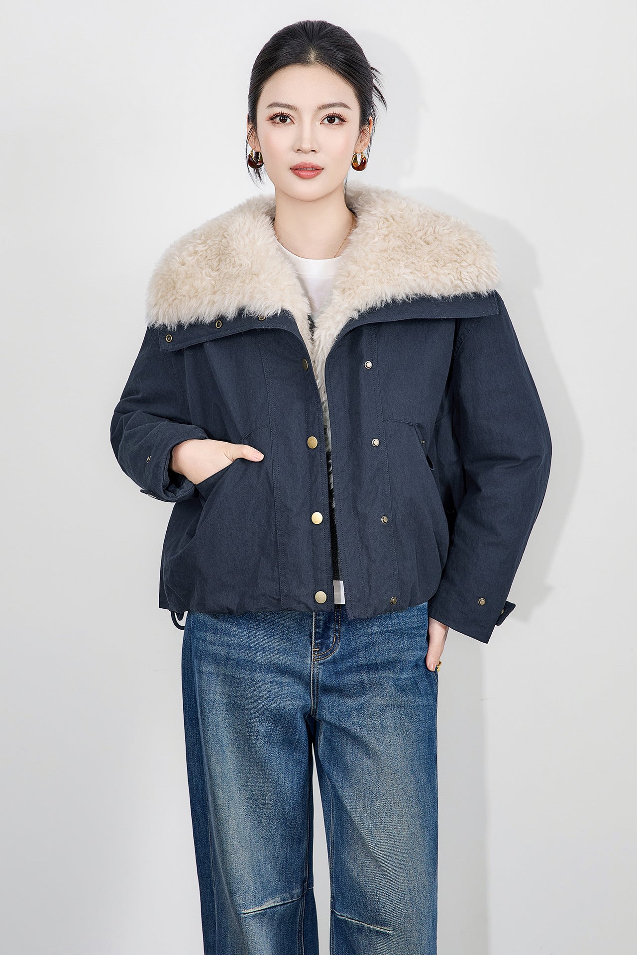 Retro Sle Women's Down Jaet Du Down Filling Warm Thiened Winter Coat Classic Sle Coat with Vintage Touch