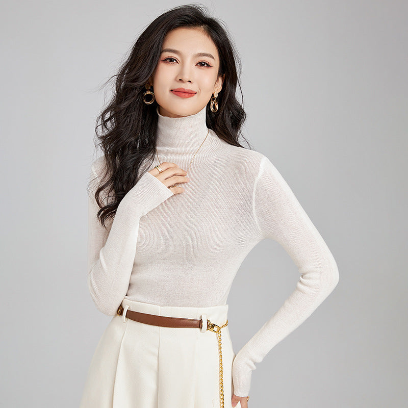 High-Quality Wool Base Shirt Women's High Collar 14 Needle Knit Winter Slimming Sweater Elegant Style Long Sleeve Regular Length
