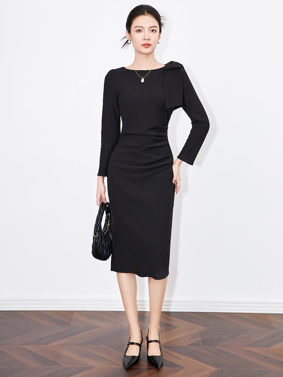 Sexy Extended Black Long Sleeve Round Neck Dress Women's Clothing Comfortable Fit Maxi Dress Elegant Chic Style From Mainland Ch