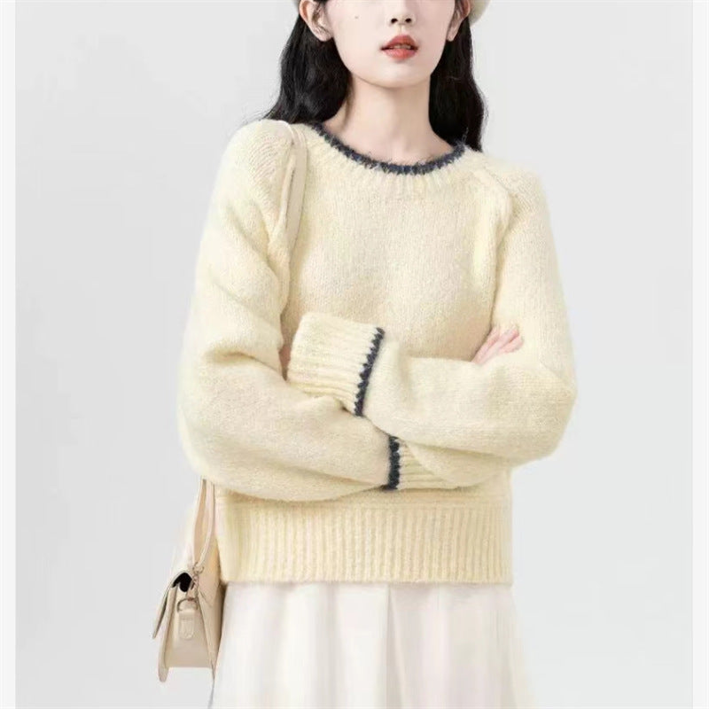 Autumn and Winter Fashion Sweet Style New Women's Hoodie Elegant Knitted Thickened Warm Cashmere Round Neck Sweater Jumper