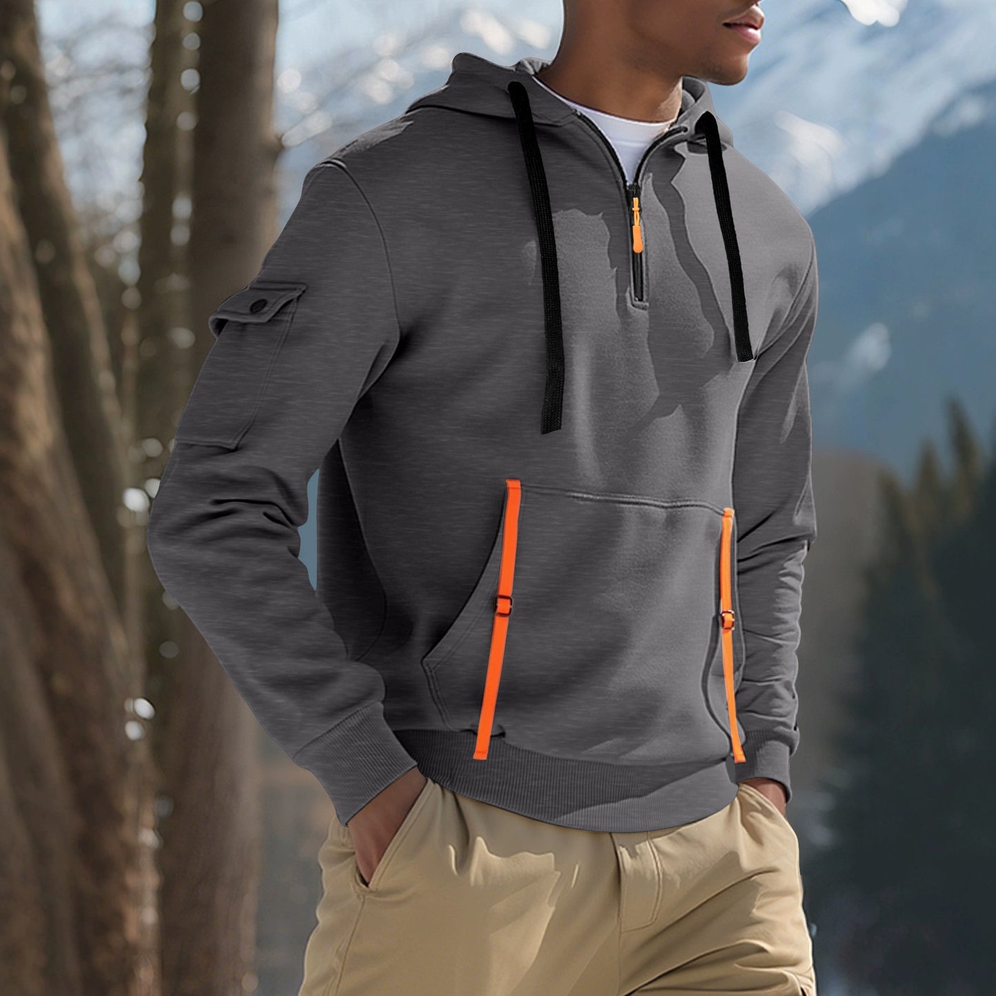New Season Mens Fleece Hoodie Winter Warm Loose Fit Zip Up Sweatshirt with Pockets Casual Pullover