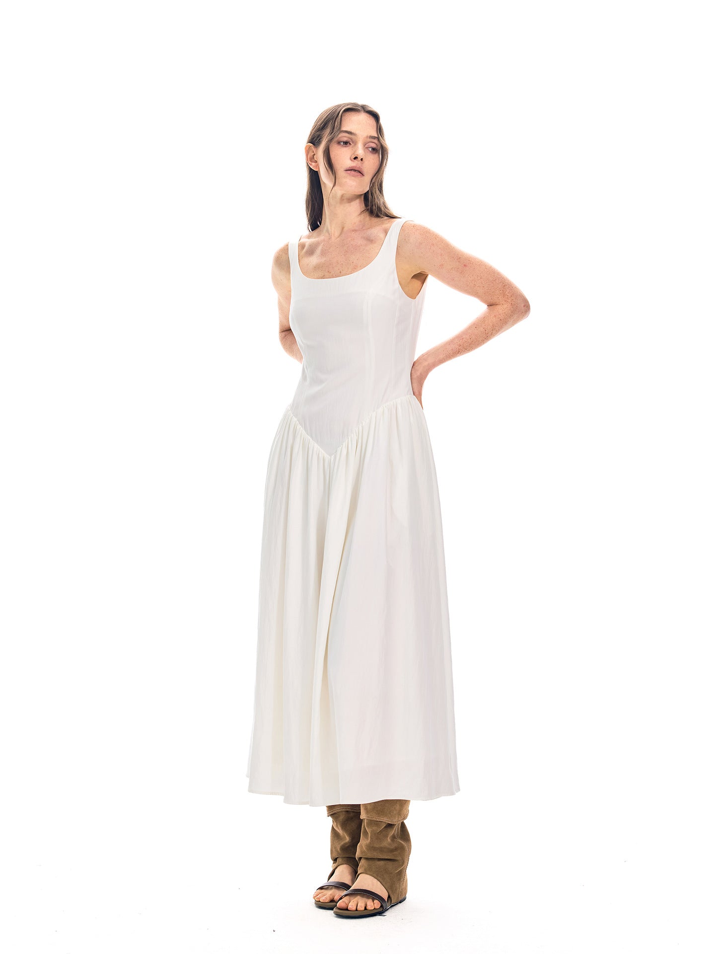 White Strapless Long Dress Women Fashion Slim Sleeveless O-Neck High Waist Dresses