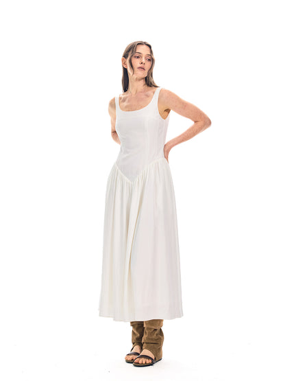 White Strapless Long Dress Women Fashion Slim Sleeveless O-Neck High Waist Dresses