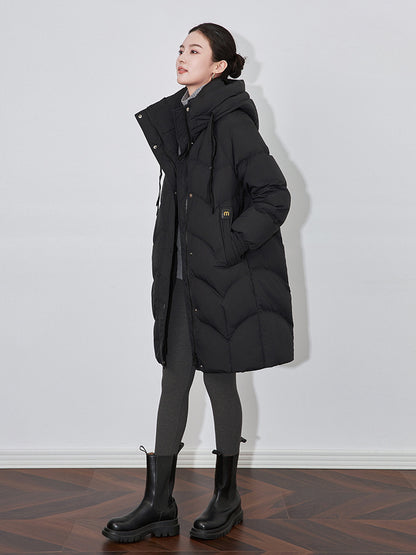 High-End Women's Mid-Length Over-Knee Down Jacket Winter New Style Warmth Outerwear Thickened Long Sleeve Polyester Fiber