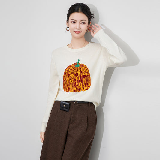 Winter ey Lazy Sle Knitting Women's Sweater 00%Pure Wool Long Sve round Ne Warm Cozy Woolen Top