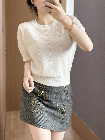 Women's Clothing Loose Ice Silk T-shirt Summer Popular Hot Item Knitted Short Sleeve Pullover Lady All-match Round Neck Top Tees