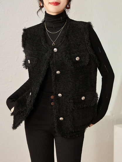 New Fashionable Black Minimalist Vest, Comfortable and Thick Tassel Top Big Size