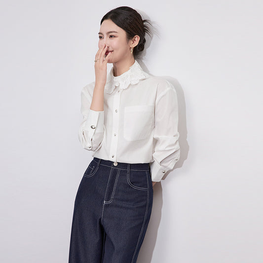 Coudre Vintage Long Sve Cotton Victorian Collar Girls Clothing French Sle Straight Cut Pure Color Ladies