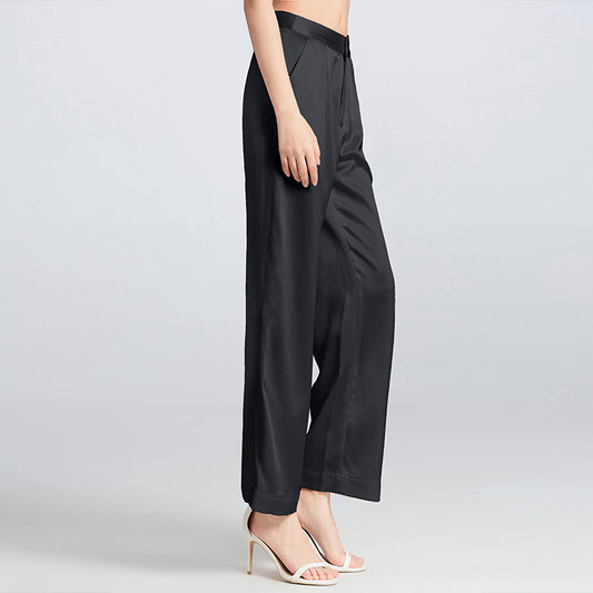95% Real Silk Double Joe Summer Pants Women Loose Straight Wide Leg Pants Women's High Waist Pantalon