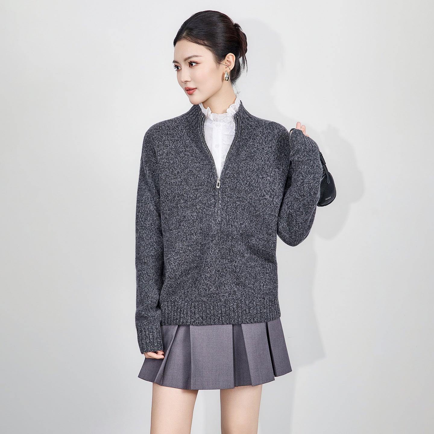 Lagur Heavyweight Floral Knit Sweater Loose Fit Women's Half Zip Thick Warm Knitted Woolen Long Sleeve Casual Commute Style