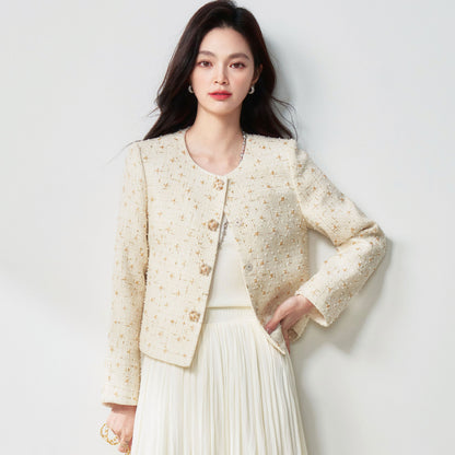 New Chinese Style Embroidered Beige Tang Suit Jacket Women's Spring Autumn Loose Slimming Retro Top Buttoned Outerwear