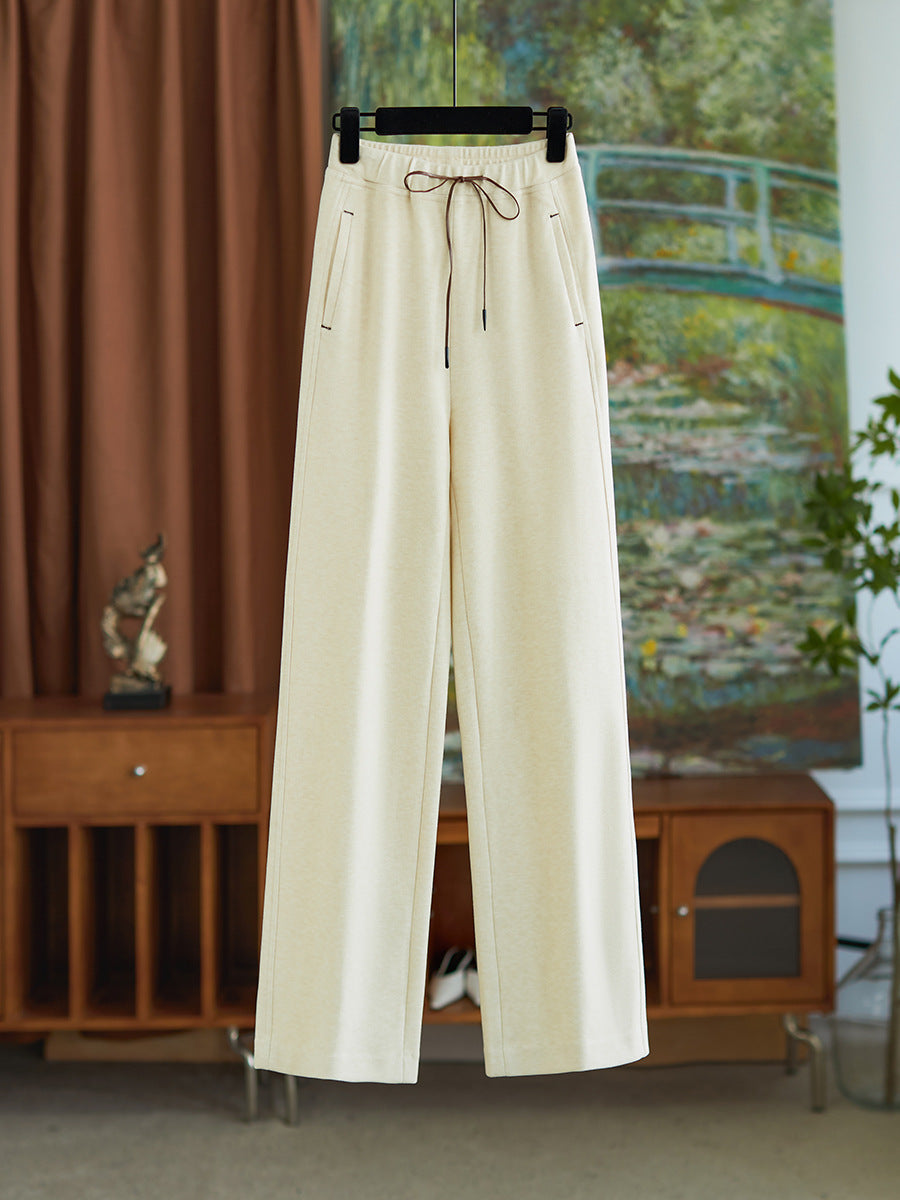 Slimming Preorder Fashionable Bananas Style Casual Pants Elastic Waist Knife Edge Embroidery Neat Loose Fit Female Long Trousers