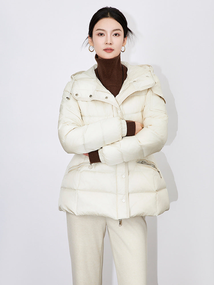 Light Luxury Anti-Age Slim Fit Hooded Belted Short Puffer Jacket Women