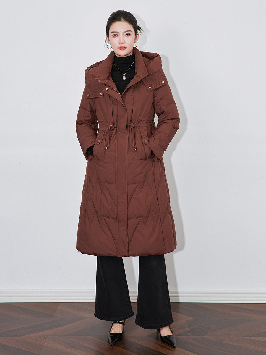 Women White Duck Down Long Jacket Casual Slim Autumn Winter Outwear with Hood Warm Thick Coat