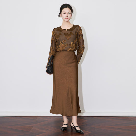 Silk Printed Irt Women's Loose Fit Vintage Sle Long Sve Pattern High End Feeling Spring New Chinese Sle