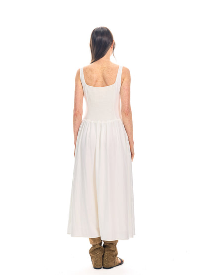 White Strapless Long Dress Women Fashion Slim Sleeveless O-Neck High Waist Dresses