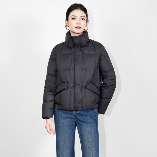 Women's Short Puffer Jacket Hot Sale of The Season Winter Fashion Half Circle Button Warm Trendy Stand Collar Coat Polyester...