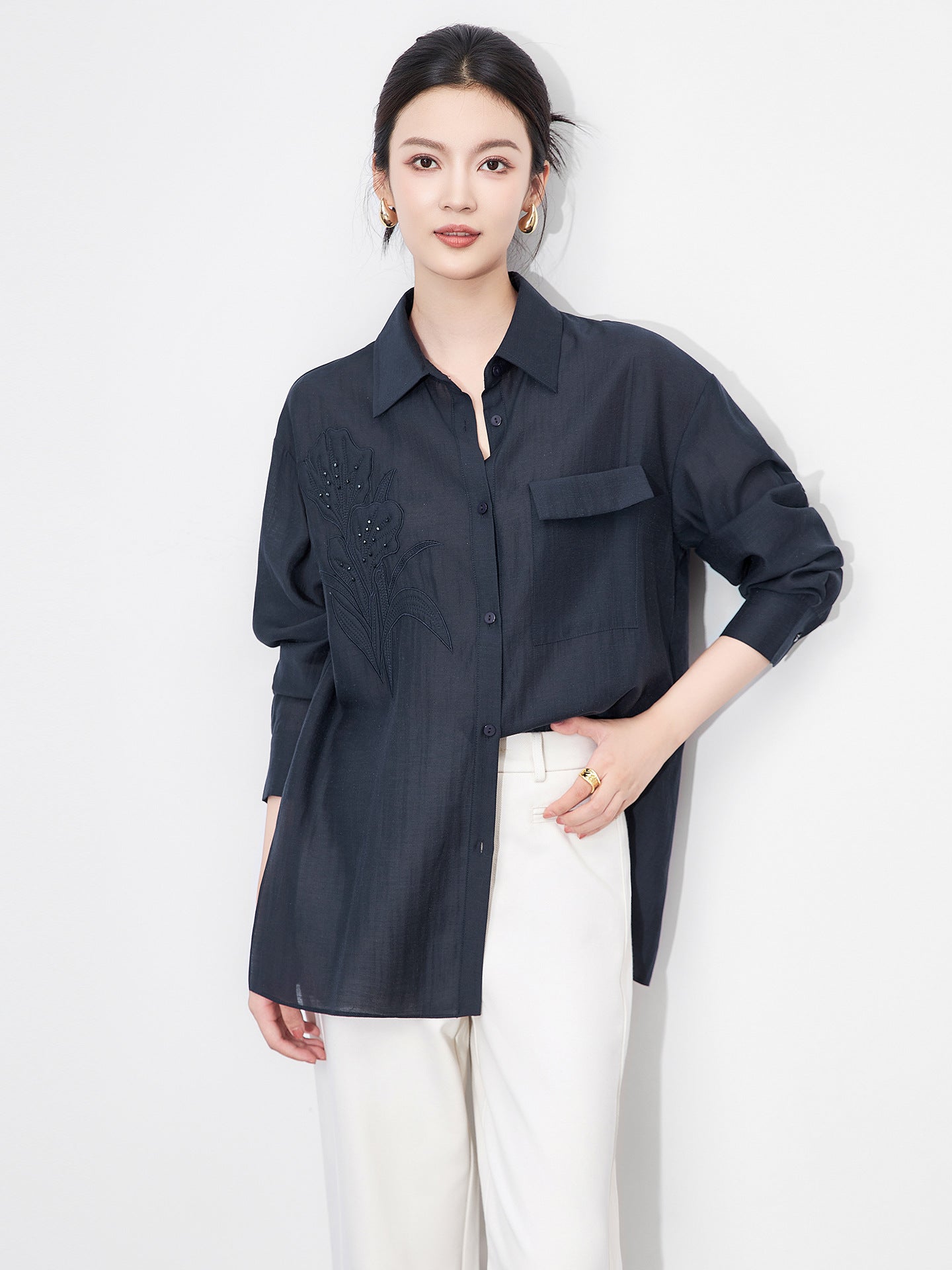 Elegant Loose Sun Protection Silk Shirt Lazy Style Beautiful Spring Summer New Arrival Women's Button Up Casual Polo Shirt