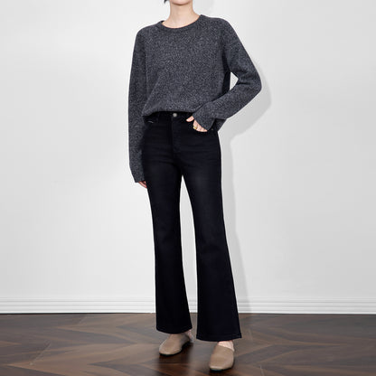 Gray Wool Knitted Sweater Women's Comfortable Warm Slimming Style Vintage Lazy Fashion Autumn Winter New Arrival Crew Neck Full