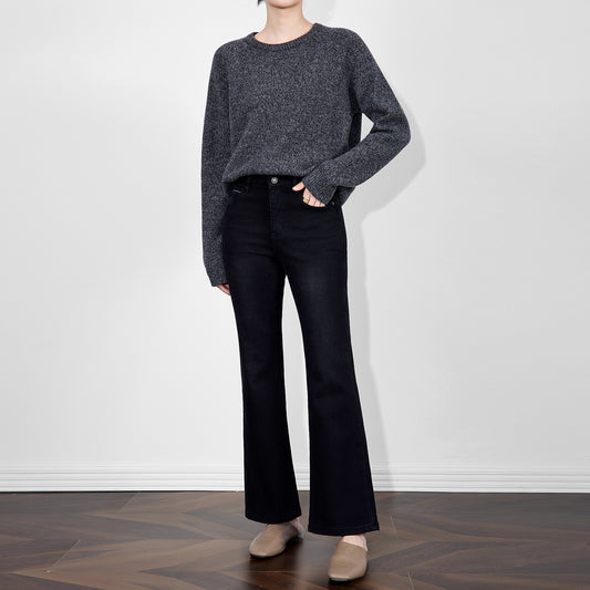 Gray Wool Knitted Sweater Women's Comfortable Warm Slimming Style Vintage Lazy Fashion Autumn Winter New Arrival Crew Neck Full