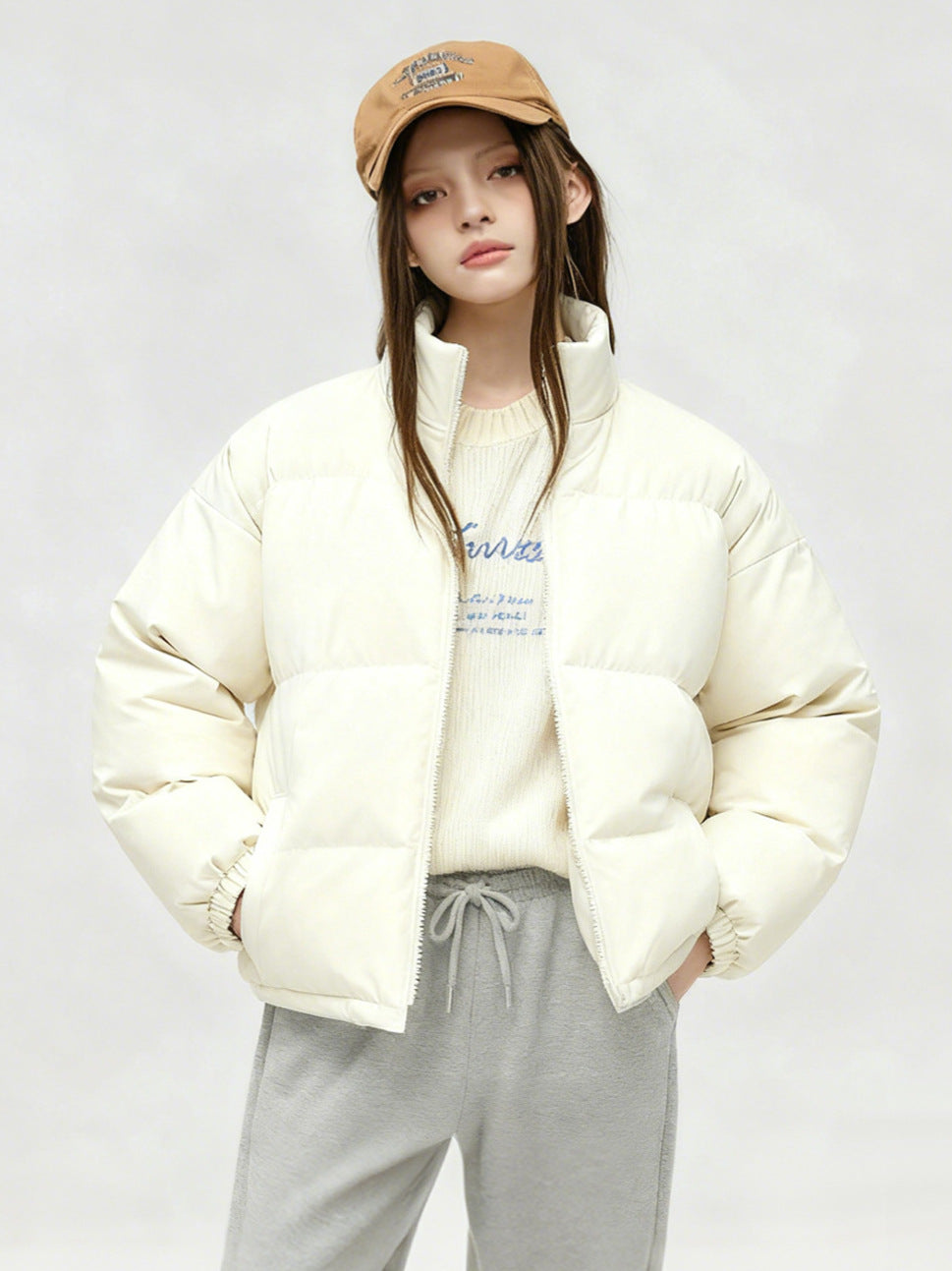Women's Thickened Cotton Jacket Stand Collar Warm Bread Outerwear Pure Color Autumn Coat Korean Style Commute Fashion