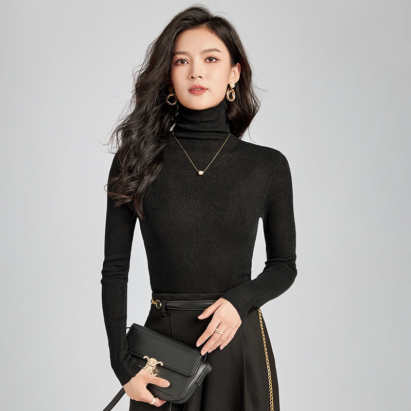 High-Quality Wool Base Shirt Women's High Collar 14 Needle Knit Winter Slimming Sweater Elegant Style Long Sleeve Regular Length