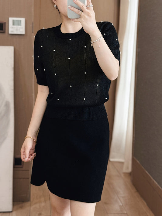 Women's Clothing Loose Ice Silk T-shirt Summer Popular Hot Item Knitted Short Sleeve Pullover Lady All-match Round Neck Top Tees