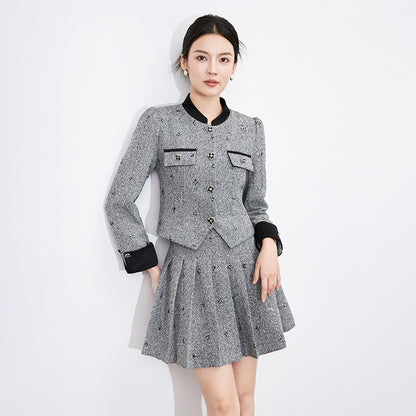 Busin Ele Profional Women's New Sle Two-Piece Set Faionable Commute Workwear Skirt Suit Long Sve Wool Blend