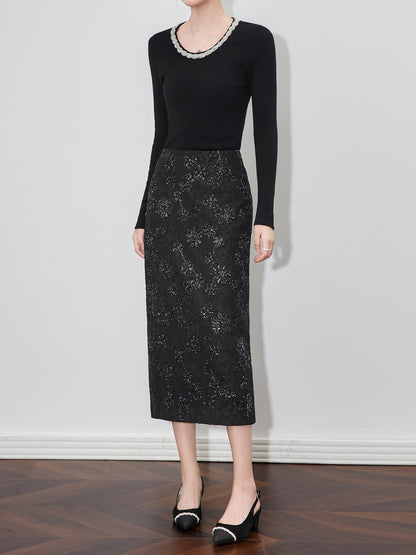 Heavy Embellished Diamond Chain Design Crew Neck Long Sleeve Knitwear Base Layer U-Neck Round Neck Women Spring Autumn High End