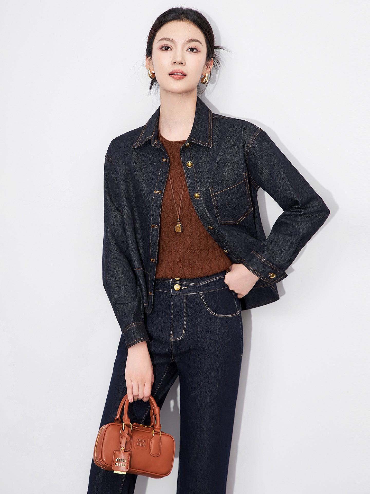 Washed Denim Shirt Jacket Women's Korean Style Hong Kong Fashion Girl's High Waist Top Button Down Full Sleeve Slim Fit