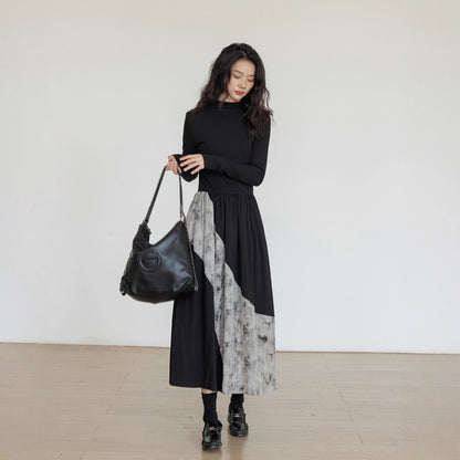Vastand Chic Office Commute V-Ne Splice T-irt Dr Women's Long Sve A-Line Skirt Faionable Cool Sensation