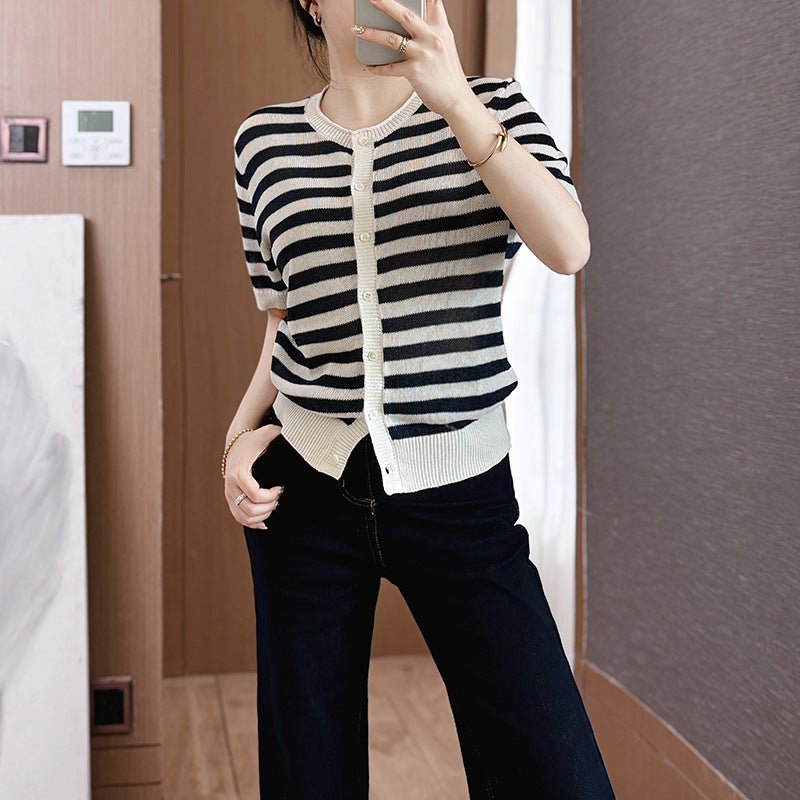 Thin Ice Silk Tee Shirt Femme 2023 Summer Casual Loose Top Short Sleeve Black T Shirt Women Pullover Tees V Neck Knitted Tshirts