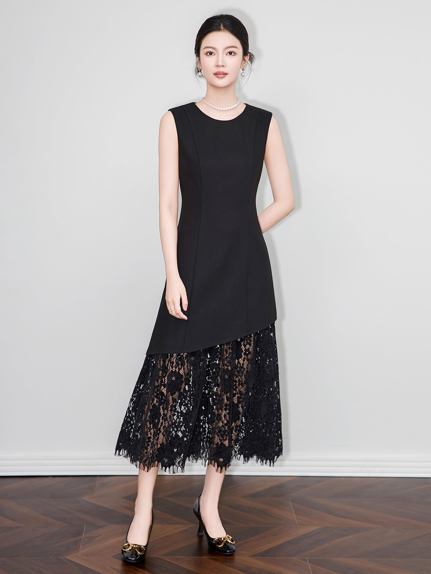 Autumn Winter Fashionable Patchwork O-neck Long Sleeve Vintage Dress Ladies Temperament Irregular Skinny Long Dress Women Dress