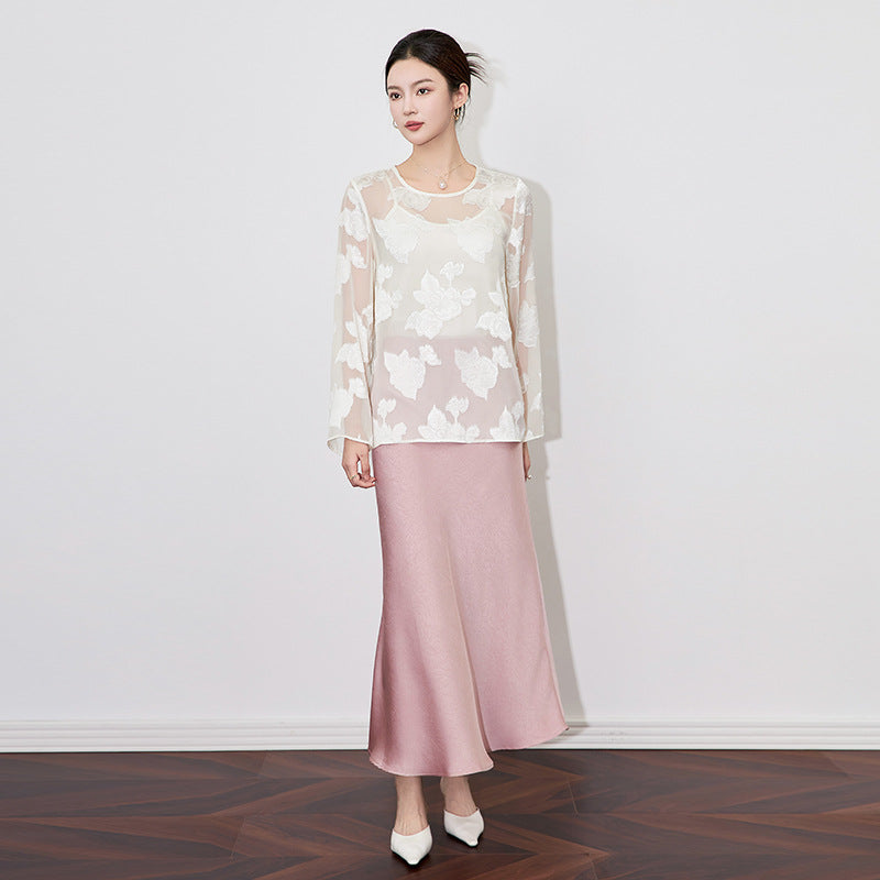 Silk Printed Irt Women's Loose Fit Vintage Sle Long Sve Pattern High End Feeling Spring New Chinese Sle