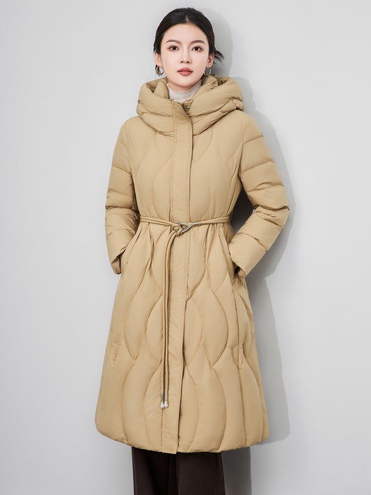 Women's Mid-Length down Jacket White Duck Feather Thick Warm Coat with Hood Autumn Winter New Style Fashionable Outerwear