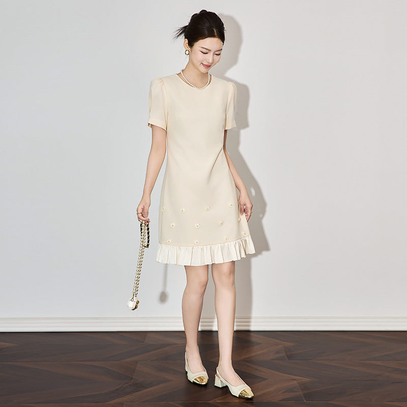 Summer New Women Tide Korean Niche Design Fashion Fresh Dress A-Line Patchwork Trend Beaded High-End Simple