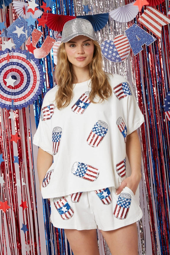 Women Shorts Set Summer Heart Print Round Neck Short Sleeve Tops and High Waist Hot Pants Clothing Streetwear