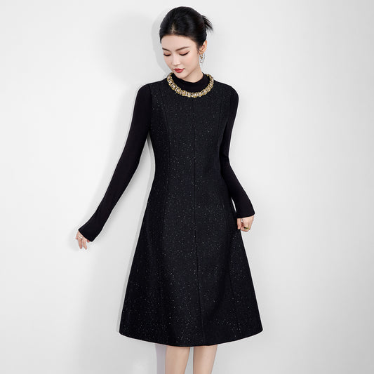 Fashionable Two-Piece Set Women's Spring Autumn Glitter Knit Top And Vest Skirt Set Polyester Long Sleeve Casual Style